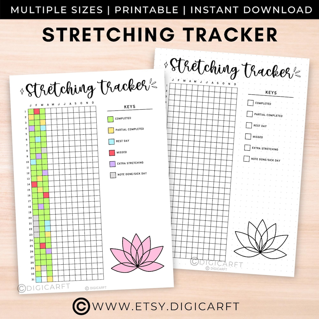 Stretchng Log Stretching Tracker Page Printable,yearly Fitness Exercise Tracker ...