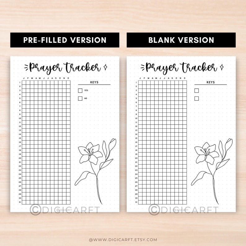 Yearly prayer tracker journal printable,Daily prayer journal digital download,Bullett journal pre made,Spiritual A5 journal insert template