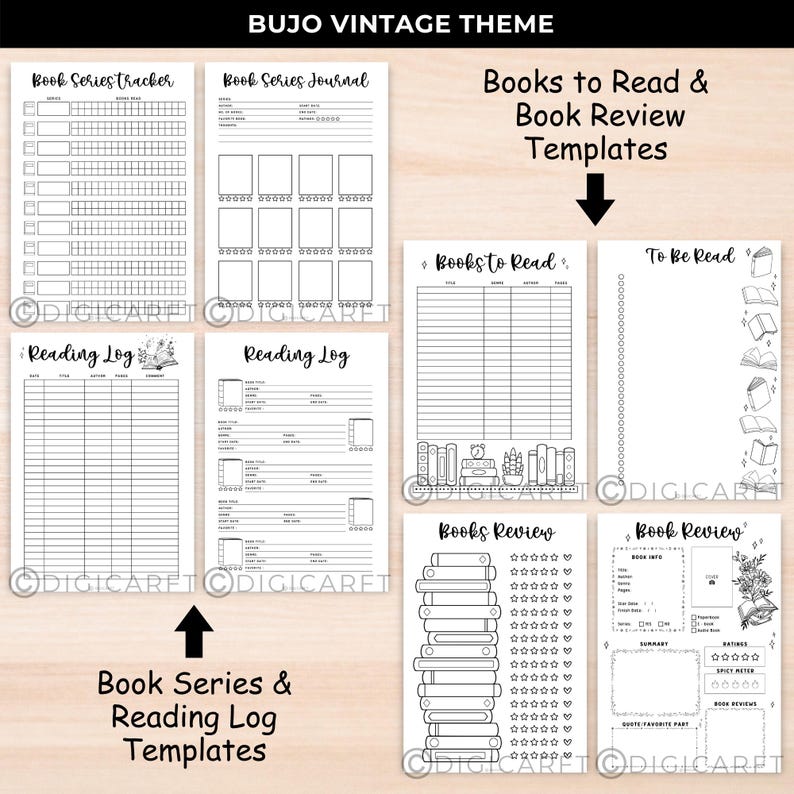 Book Series Tracker, Book Series Journal, Reading log printable PDF, Books to read, TBR Bullet Journal, Book Review page