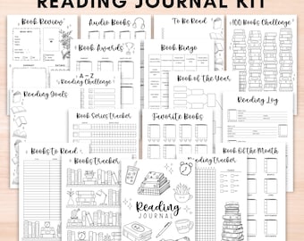 May include: A printable reading journal kit with 40 pages of black and white illustrations. The kit includes pages for tracking books read, book reviews, reading goals, and more.