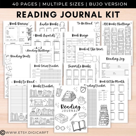 Book Reading journal bundle printable page,a5 Bullet journal pages,Bookshelf reading tracker print,50,100 books TBR challenge template 2025