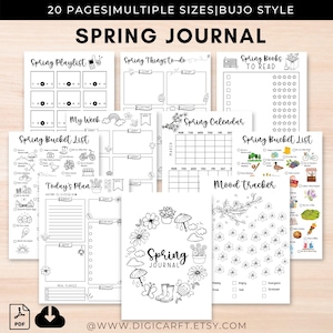 Frühling Journal Kit zum ausdrucken, druckbare Frühling Bucket List, Bujo Frühling Planer Cover, Frühlingsstimmung Tracker Seiten, Frühlings Bingo, Kalender a5 pdf