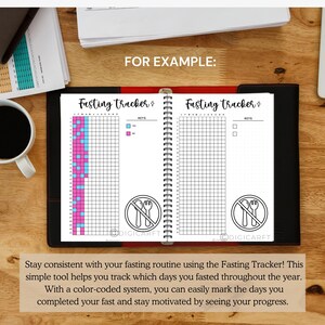 Intermittent Fasting tracker journal page printable,Weightloss fitness diet tracker digital,Bullett journal premade,Yearly A5 journal insert