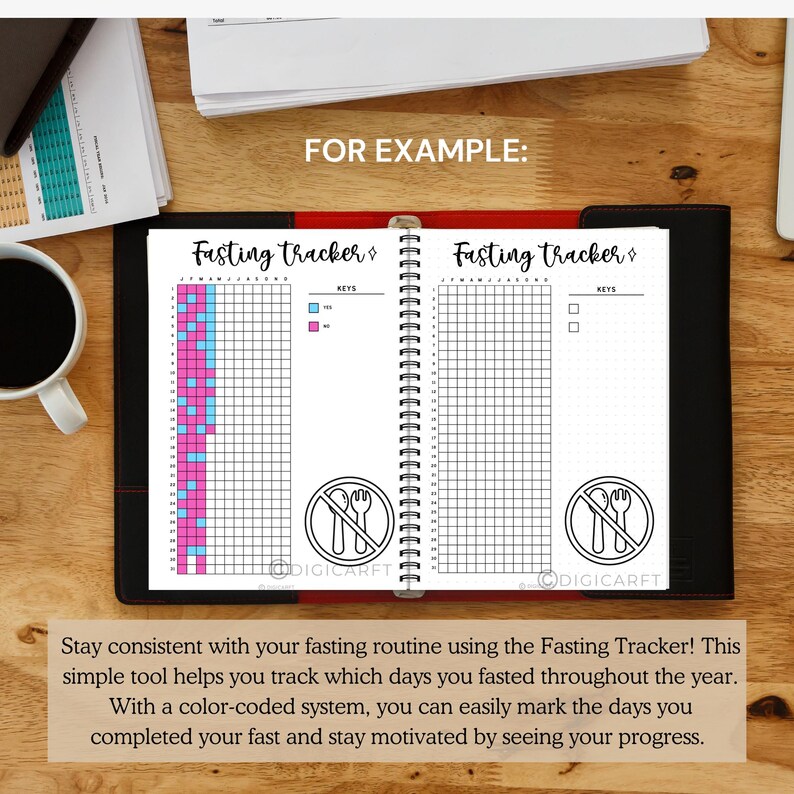 Intermittent Fasting tracker journal page printable,Weightloss fitness diet tracker digital,Bullett journal premade,Yearly A5 journal insert