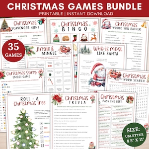 Printable Family Christmas games bundle,35 Holiday party games activities for adults and kids,Festive family games,christmas movie trivia