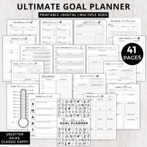 Ultimate Goal planner 2025 printable,Daily,Weekly,Monthly,Yearly,Quarterly,Long term,Smart goal setting kit,Goal progress tracker digital a5