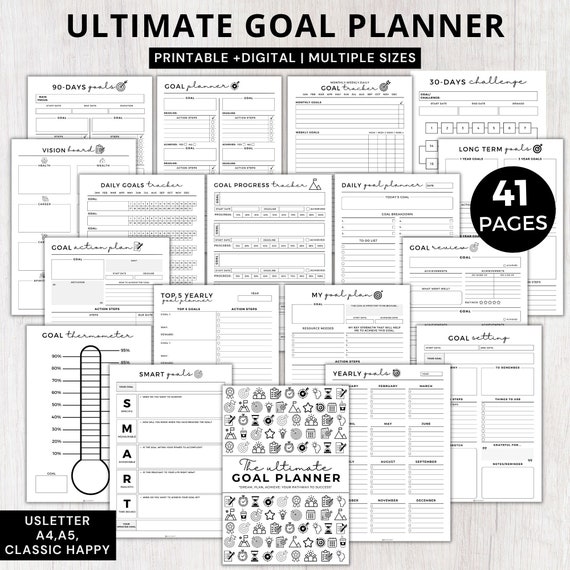 Ultimate Goal planner 2026 printable,Daily,Weekly,Monthly,Yearly,Quarterly,Long term,Smart goal setting kit,Goal progress tracker digital a5