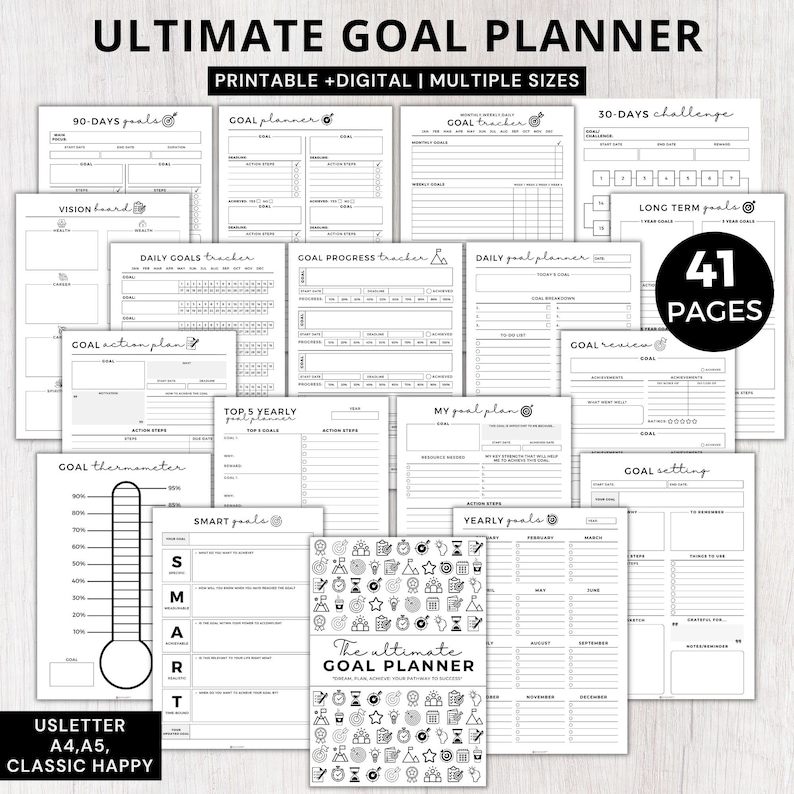 Goal planner 2024 a4,Daily weekly monthly,Goal setting Workbook,Action plan template,Goal thermometer a5,Vision board kit,Smart goal tracker