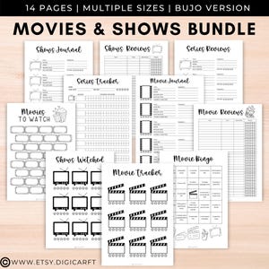 Pacchetto di diari di film e programmi TV, pagine di diari A5 Bullet Junk stampabili, registro di monitoraggio delle serie, recensione di film, elenco di film da guardare, monitoraggio di programmi