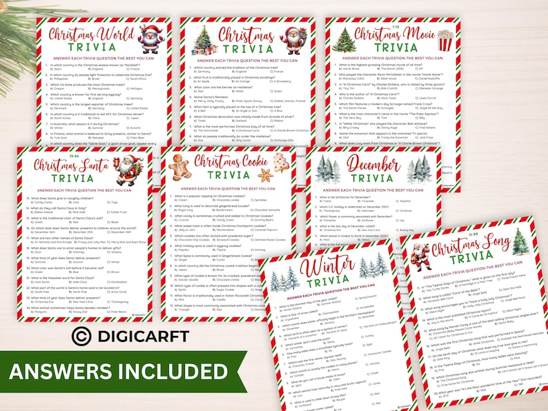 Christmas mega games bundle printable, Christmas party games, Holiday games, Family party games, New year eve games bundle,Christmas trivia games, Christmas song trivia, Christmas movie trivia, Christmas Santa trivia, Can you guess Christmas movie, Guess Christmas Carols, Christmas riddles game,Christmas word Scramble, Christmas think fast game, Christmas finish the phrase game, Christmas around the world, Christmas Scattergoris, Christmas This or that game,What’s your Elf name