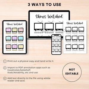 Watched shows checklist, TV tracker bullet journal, Netflix viewing record, Shows watchlist printable, TV log journal template