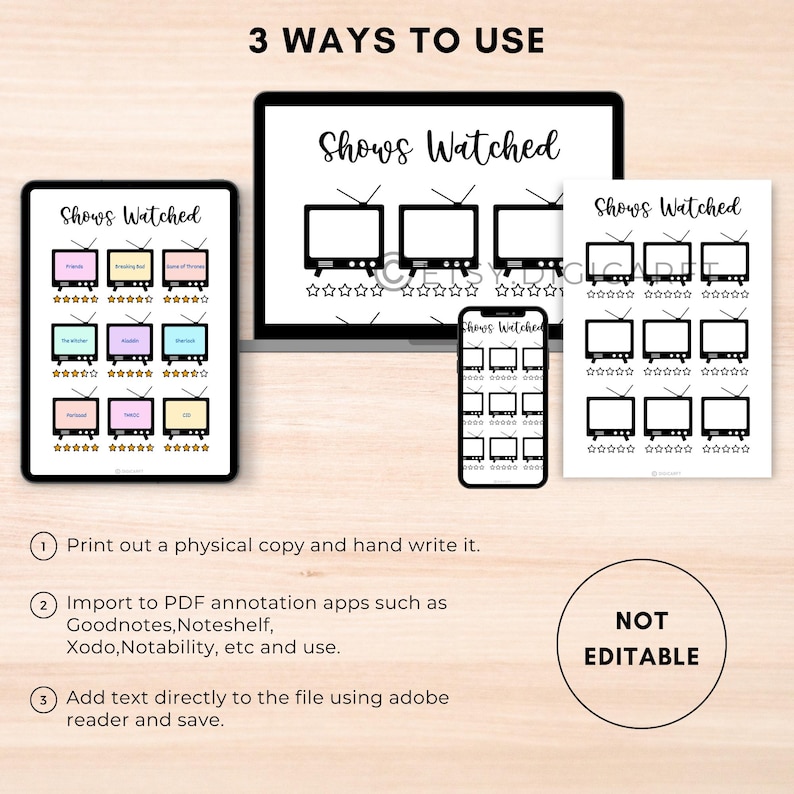 Watched shows checklist, TV tracker bullet journal, Netflix viewing record, Shows watchlist printable, TV log journal template