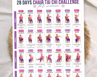 28 days tai chi chair workout chart for women,tai chi for seniors,flexibility exercises,chair yoga for senior women,seated workout program