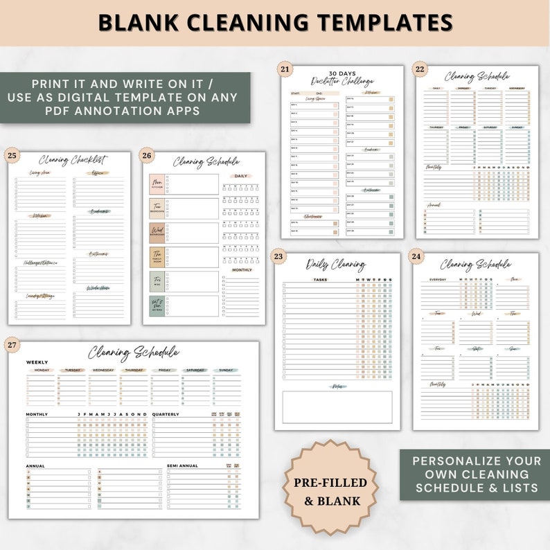 Ultimate Cleaning schedule bundle editable,Cleaning Planner Bundle,Weekly,Monthly,Yearly Cleaning Checklist,30 Declutter,Family Chore Chart image 6