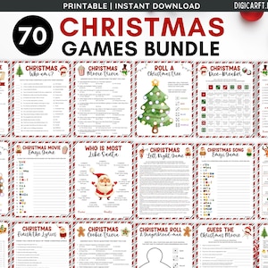 Paquete de juegos navideños, actividades para fiestas de oficina navideñas para adultos y niños, juegos para reuniones familiares, preguntas y respuestas sobre películas navideñas, bingo, juego de emojis