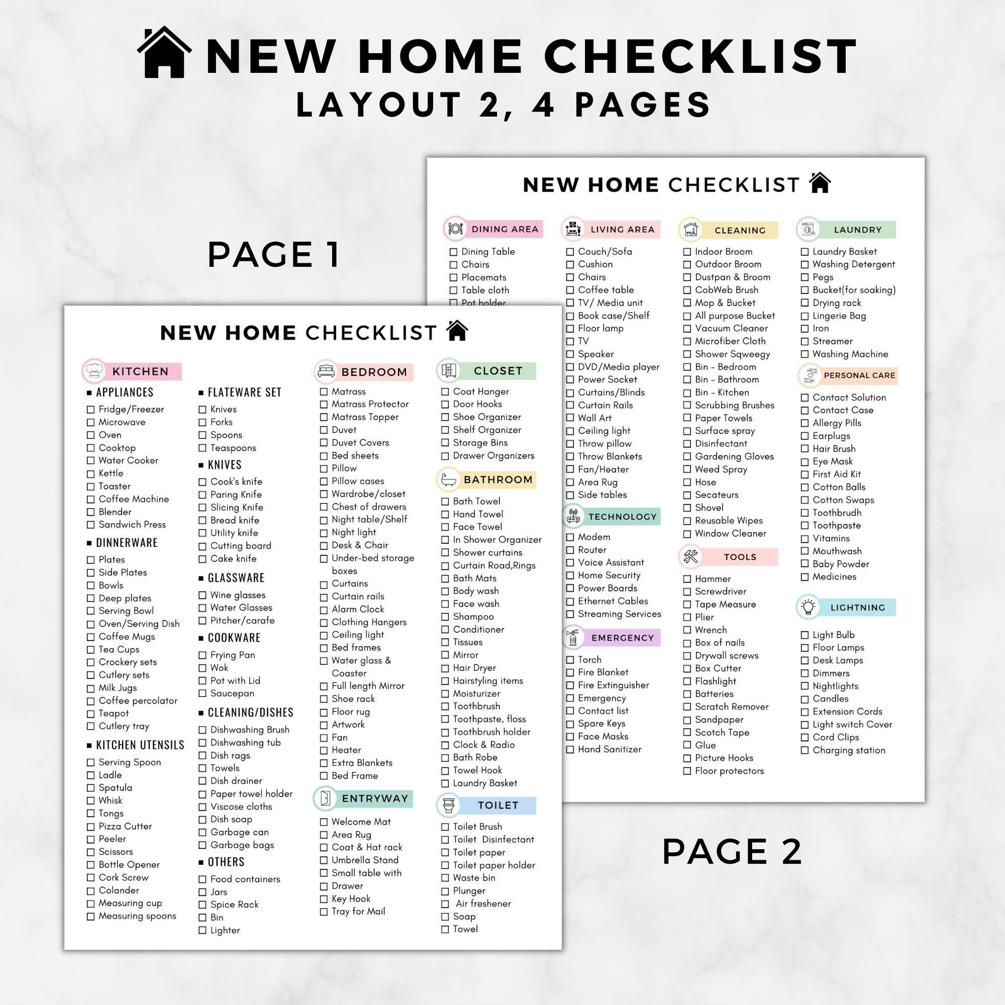 New Home Essentials Checklist, New Home Checklist Printable, First Home  Checklist, First Apartment Checklist, PCS Checklist, Printable List 
