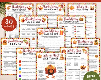 Thanksgiving games bundle printable,Friendsgiving party game,Thanksgiving trivia,Emoji pictionary,Bingo cards,Word search,Scavenger hunt kid