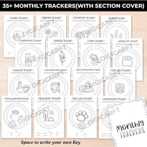 2026 journal bundle printable,2026 planner bundle,Premade bullett journal monthly yearly trackers pdf,Mood Trackers,Reading,Fitness,Habit image 6