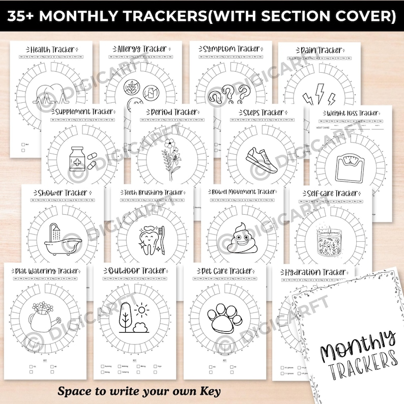2026 journal bundle printable,2026 planner bundle,Premade bullett journal monthly yearly trackers pdf,Mood Trackers,Reading,Fitness,Habit image 6