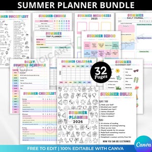 Summer planner 2026 for kids printable,Editable Summer rules checklist poster,Summer bucket list digital,Summer calendar Activity chart pdf