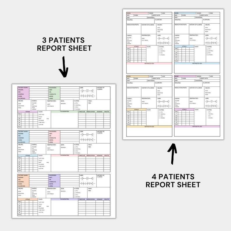 Nursing Report Sheet Multiple Patientsnurse Report Bundle Etsy Israel