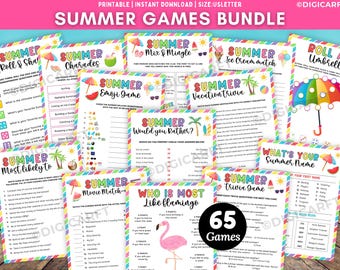 Summer party games for adults,Summer trivia games,Printable Summer games bundle kids,Summer friendly feud,Pool party Beach games for family