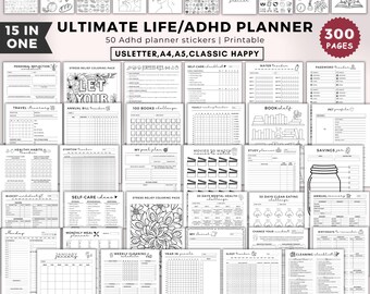ADHD planner bundle for adults,Ultimate Life planner binder,Productivity goal planner,selfcare fitness planner,2026 journal inserts bundle