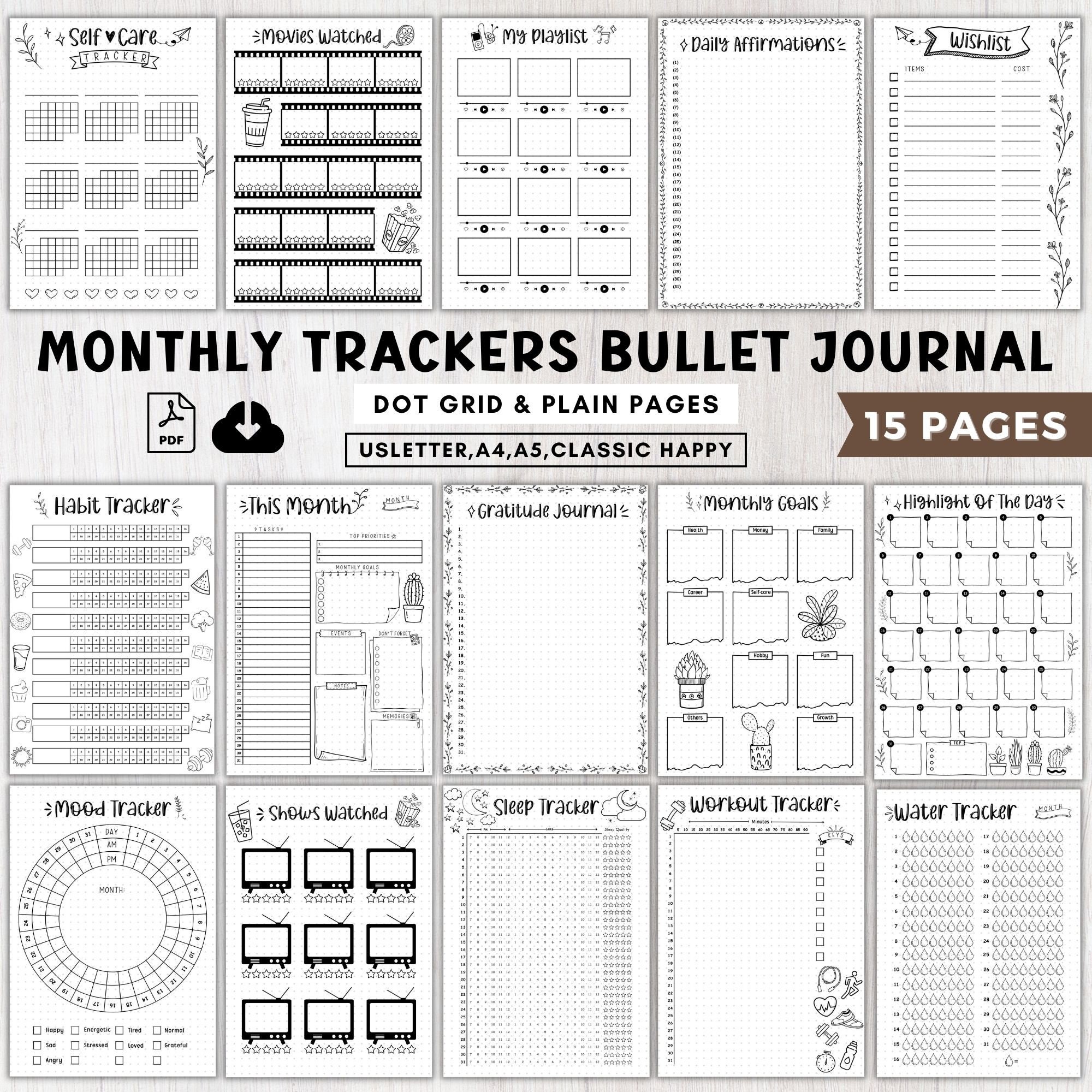 Monthly Trackers Bundle Printable A5 Bullett Journal Pages,this Month ...