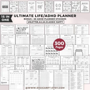 Ultieme Levensplannerbundel, plannerbundel voor 2027, printbare ADHD-planner, doelen voor zelfzorg, fitness, lezen en budgetteren, moederplanner, dagboekmap voor 2027