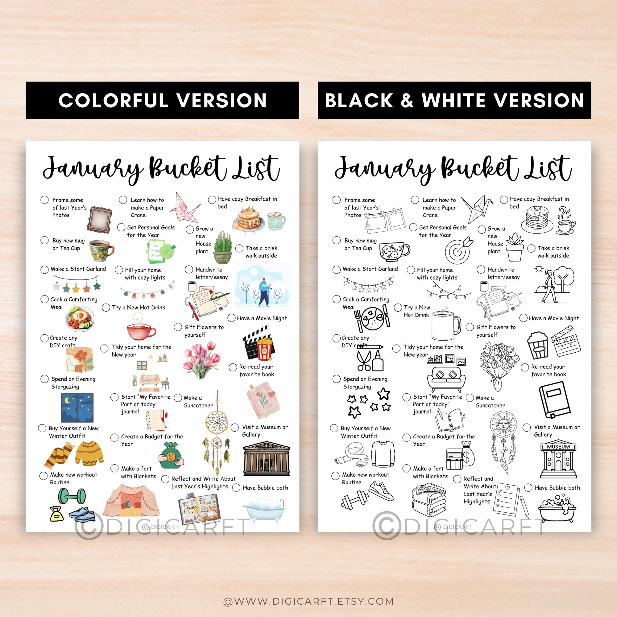 January Bucket List Bullet Journal Bundle,monthly to Do List Template ...