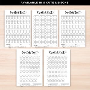 Pu&ograve; includere: Cinque fogli di prova di campioni stampabili con diverse forme per testare lo smalto per unghie, la vernice o altri prodotti. Le forme includono cuori, cerchi, quadrati, rettangoli e bandiere.