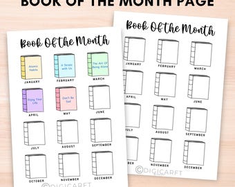 Book of the month tracker,Favorite Books list,12 month reading challenge,Top Books,Reading tracker log printable,A5 Bullet journal pages pdf
