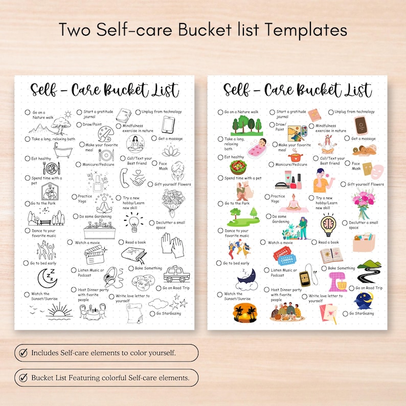 Self care bucket list printable