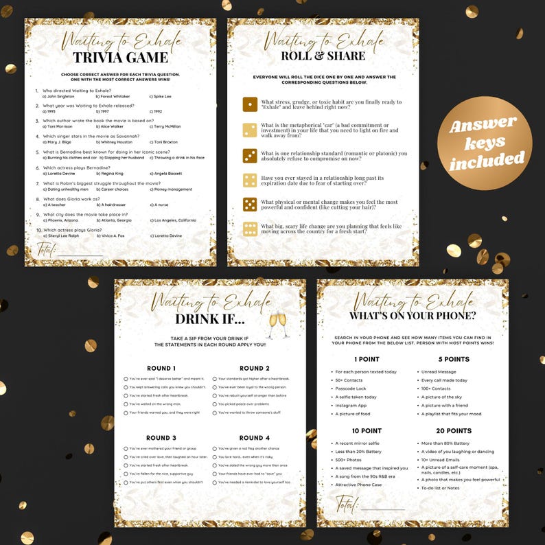 Waiting to Exhale Party Game bundle,Ladies Night games,90s Movies Game,Pajama party games printable,girl night games adult,trivia questions