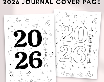 2026 journal cover page,Yearly planner cover a5 printable,2026 Bullett Journal Cover page template,2026 dashboard digital,Bujo Title pages