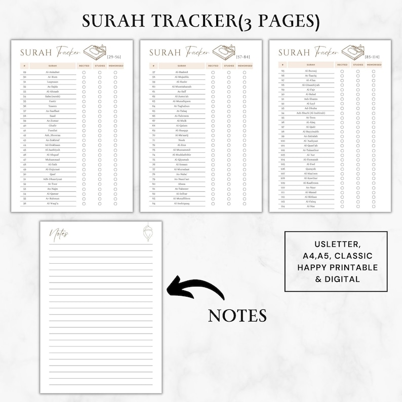 Printable Quran Tracker,Recitation & Memorisation Tracker,Quran planner,Quran Journal digital,Hifdh planner,Islamic study,Muslim planner pdf image 7