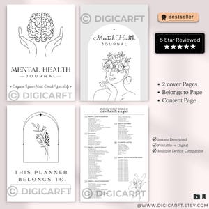 Mental Health Journal Bundle for Well-being,Printable Mental Health Journal with Prompts,Digital Mental Health Planner with Hyperlinks,Mood Tracking Journal for Stress Management, Mental Wellness Journal with Coping Strategies, Self-Care