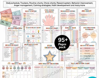 Kids adhd Executive Functioning Toolkit,Daily routine Chore Chart Editable Canva,Weekly Behavior tracker,Reward charts pdf,coping strategies