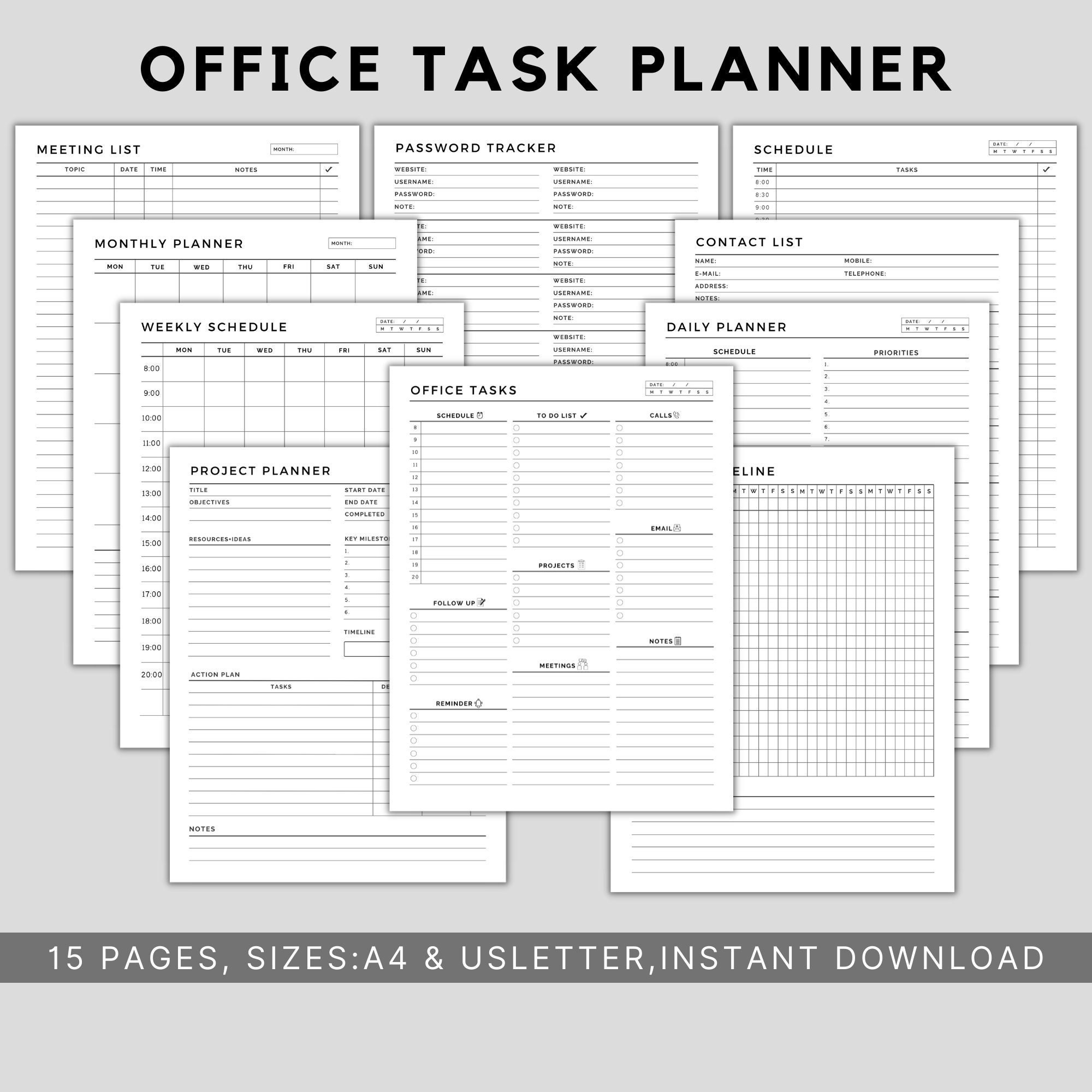 Office Tasks Planner Setoffice Task Trackeroffice Etsy