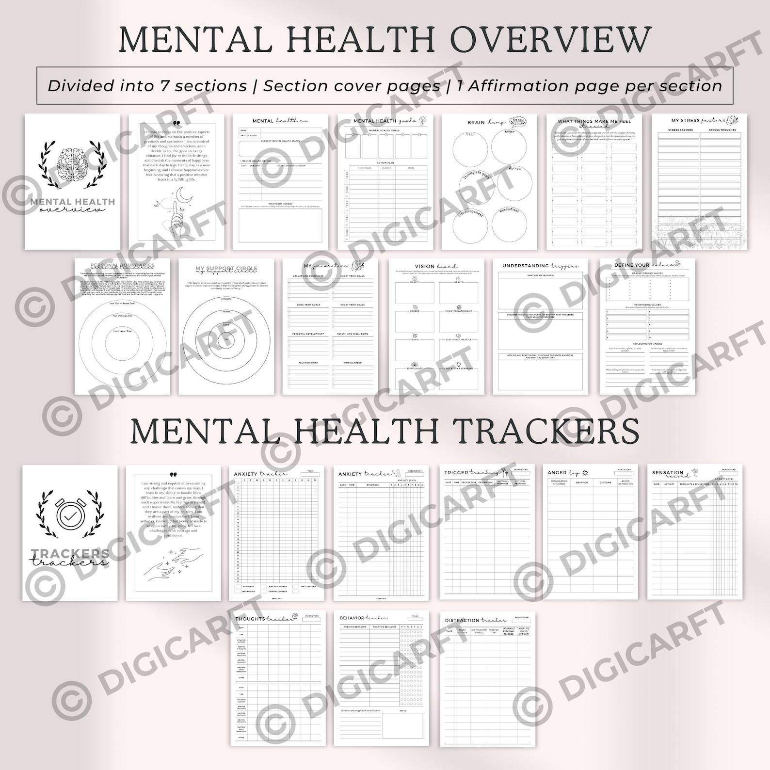 Mental Health Journal Bundle Printable,digital Mentalhealth Planner ...