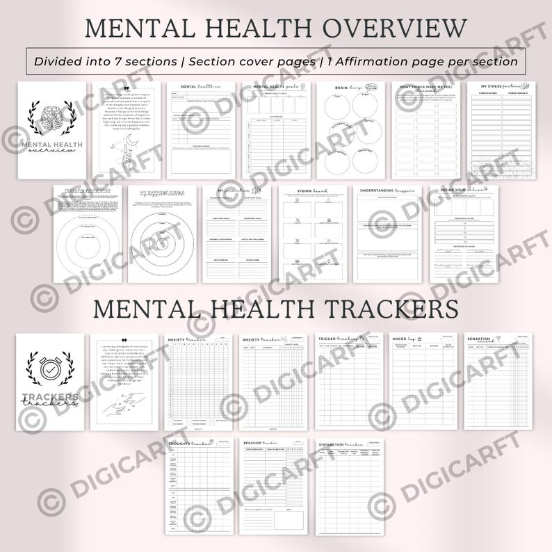 Minimalist Mental Health Journal for Daily Use,Guided Mental Health Journal for Personal Growth, Affirmations Journal for Mind, Body, and Soul,Printable Mood Tracker and Journal Combo, Mental Health Journal with Positive Habit Tracker