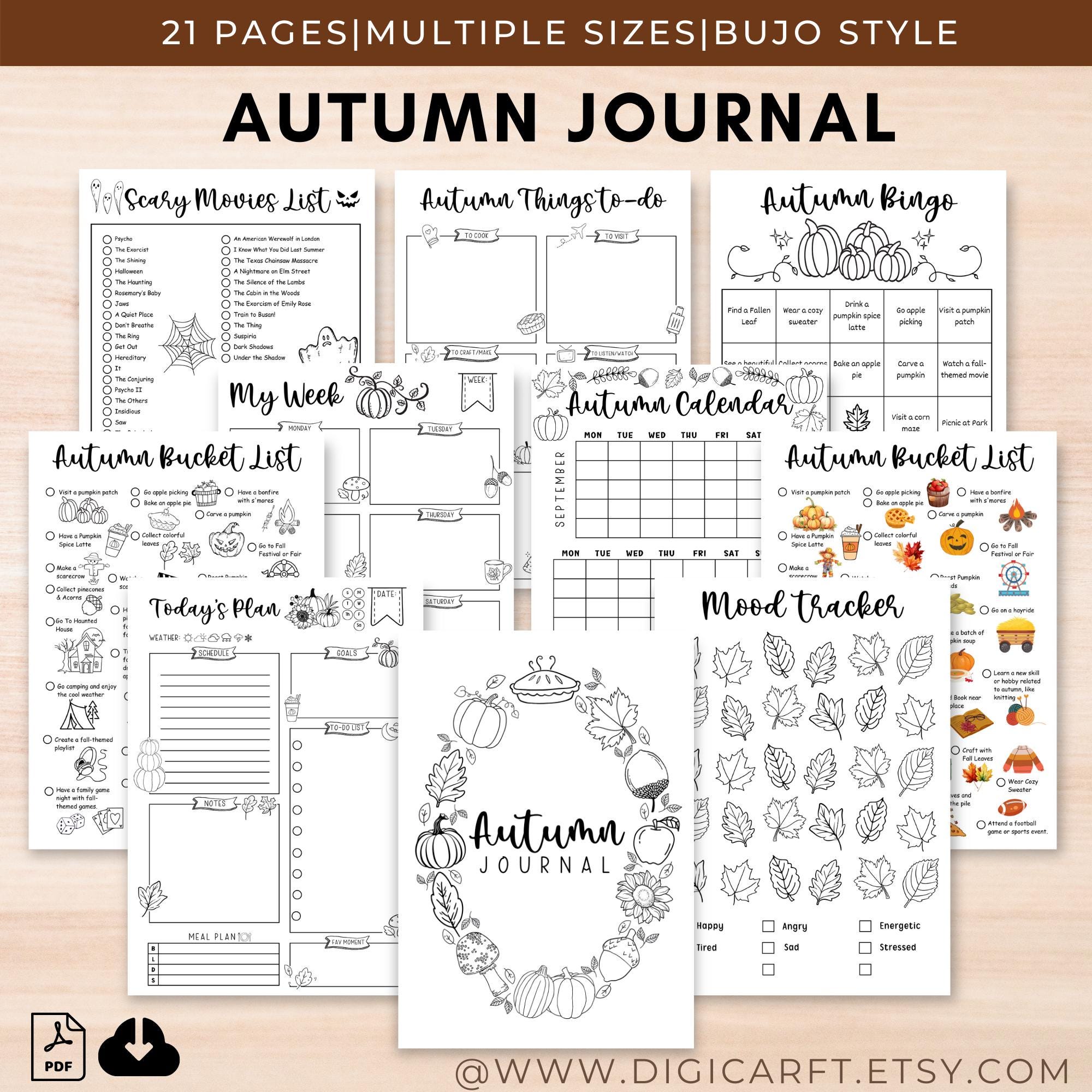 Autumn Journal Kit Printable,printable Fall Bucket List,bujo