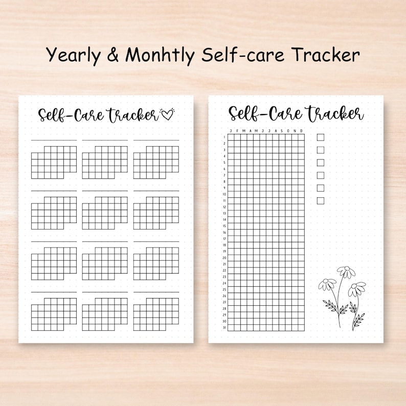 Yealry self care tracker, Monthly Self-care tracker,Printable self care journal, Digital selfcare checklist,Editable Self-care Routine, Morning self care, Evening Self-care, Daily self-care