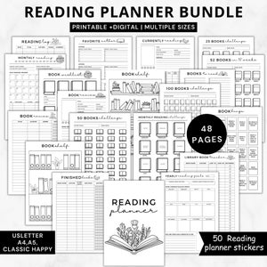 Book Reading planner bundle printable,Reading planner 2024,printable reading challenge,Book review log book,Monthly Reading journal minimal