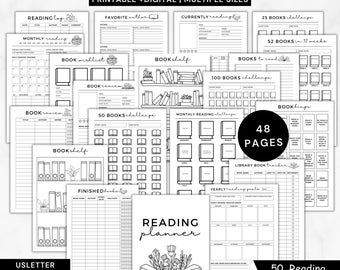 Book Reading planner bundle printable,Reading planner 2024,printable reading challenge,Book review log book,Monthly Reading journal minimal