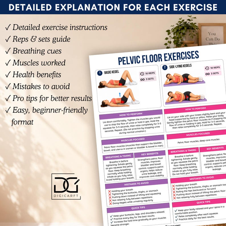 pelvic floor exercises for women, kegel exercise printable PDF, pelvic floor workout chart, bladder control exercises women, postpartum pelvic floor recovery, printable kegel exercise guide, women's pelvic health printable, pelvic floor strengthening exercises, beginner kegel workout, pelvic floor therapy at home, urinary incontinence exercises, deep core strengthening women, pelvic floor fitness planner, instant download workout PDF, printable wellness tracker,abdomen exercise
