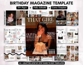 Birthday Magazine Template,Personalized Custom Birthday Gift For Best Friend,Editable Canva Magazine,Bestie Keepsake,Birthday gift for her