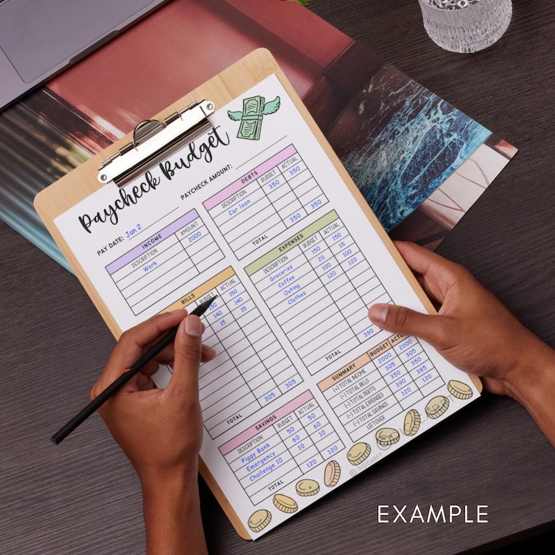 Paycheck budget template printable,Budget by paycheck planner digital goodnotes,Income Expense Debt log A4,Monthly finance tracker Pages A5