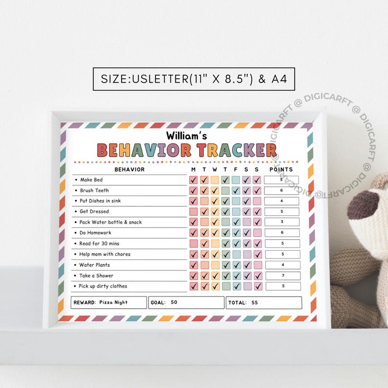 Editable Kids Behavior Chart: Reward Tracker, Chore Chart (digital ...
