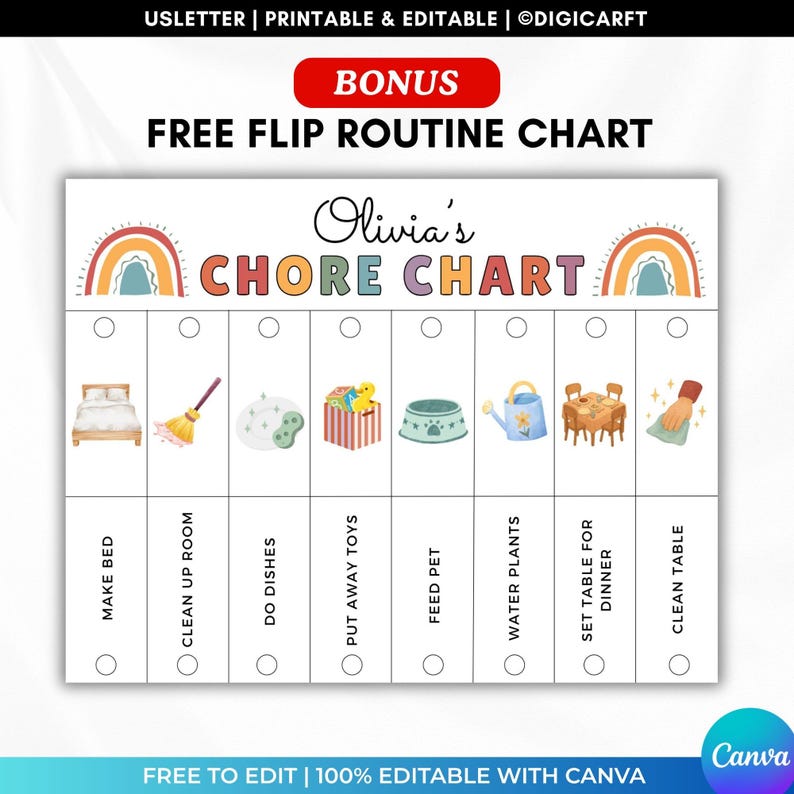 Editable Kids Chore Chart, Kids Chore Chart Bundle, Kids Routine Chart, Daily Routine Chart for Kids, Editable Responsibility Chart, Kids Checklist Printable, Behavior Chart, Reward Chart, Screen Time Checklist, Allowance Tracker, Kids Job Chart, Kids Morning Routine, Bedtime Routine Chart, Weekly Schedule for Kids, School Checklist, Flip Routine Chart, Visual Schedule for Kids, Toddler Routine Chart, Canva Editable Kids Charts, Printable Kids Planner, ADHD Routine Chart, Autism Visual Schedule
